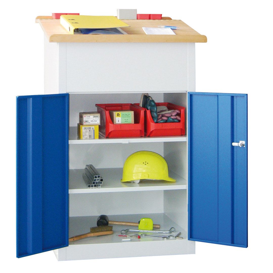 Stehpult mit Schrank - Vollblechtür - Zylinderschloss - 2 Böden - 1.200 x 700 x 600 mm (HxBxT) - anthrazitgrau