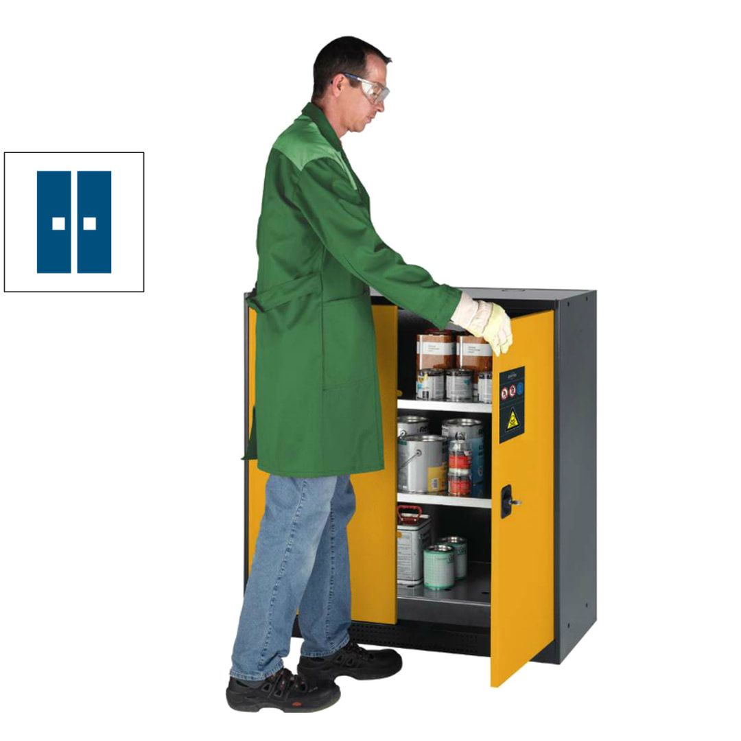 Chemikalienschrank - Falttüren - 1.105 x 1.055 x 520 mm (HxBxT) - 2 Tablarauszüge - anthrazitgrau/enzianblau