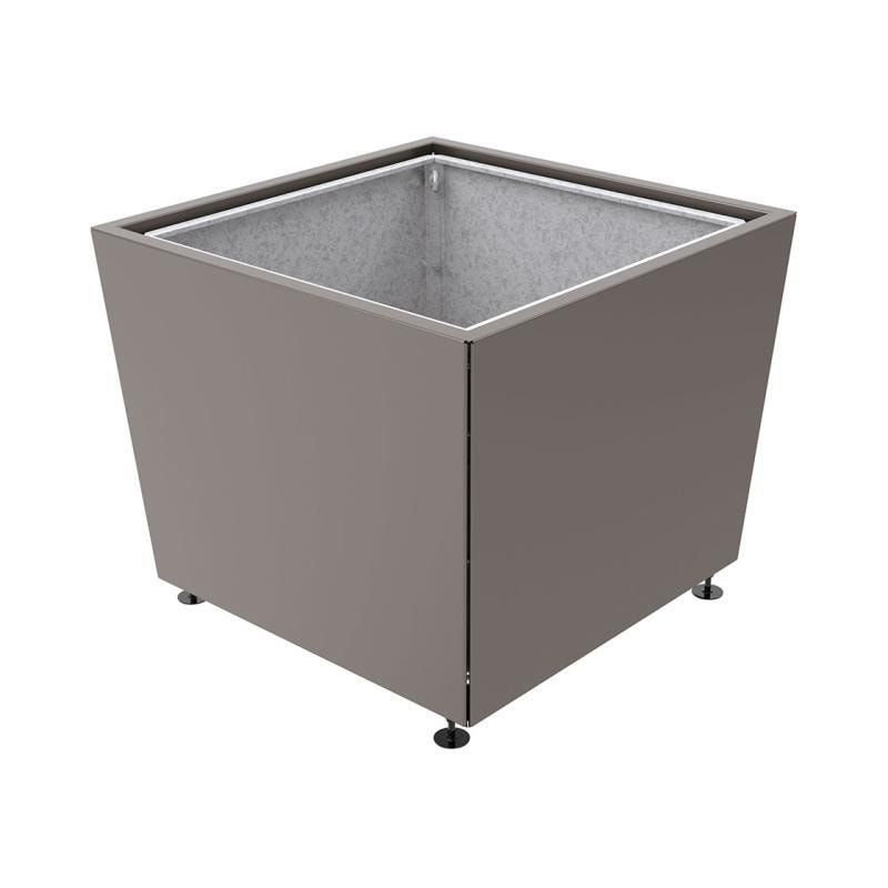 Pflanzkübel, 2 mm Stahlblech fvz, innen Blech feuerverzinkt mit Verladungsgriffen, verstellbare Füße, 760 x 785 x 785 mm (HxBxT), enzianblau