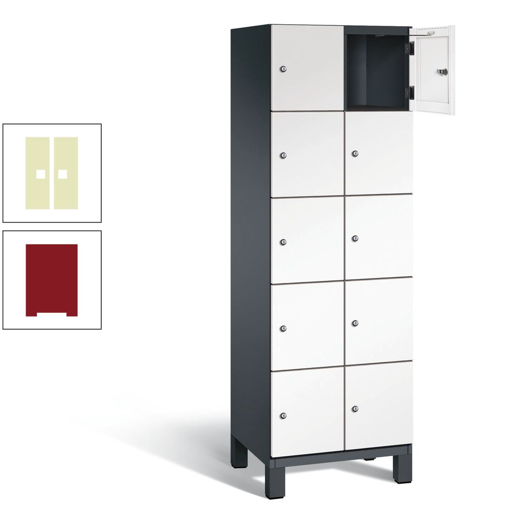 Fächerschrank, Stahlschrank, 10 Fächer, Türöffnungsbegrenzer, Füße, 1.980 x 600 x 525 mm (HxBxT), Korpus anthrazitgrau, Front anthrazitgrau