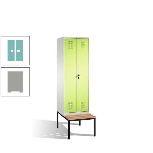 Doppel-Spind, Garderobenschrank, Buche Sitzbank untergebaut, 2 Abteile a 300 mm, Korpus anthrazitgrau, Tür anthrazitgrau, 2.090 x 600 x 815 mm (HxBxT)