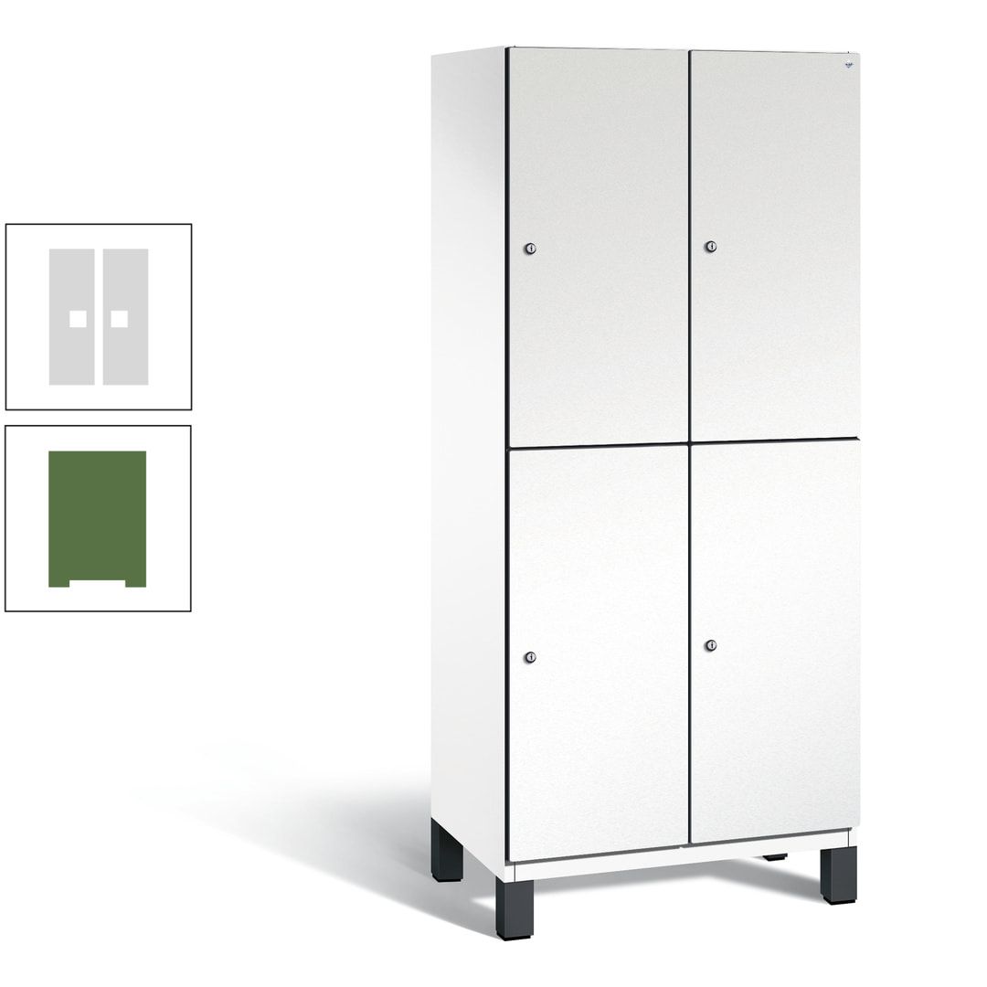 Fächerschrank, Stahlschrank, doppelstöckig, 4 Fächer, Füße, Korpus anthrazitgrau, Tür anthrazitgrau, 1.980 x 800 x 525 mm (HxBxT)