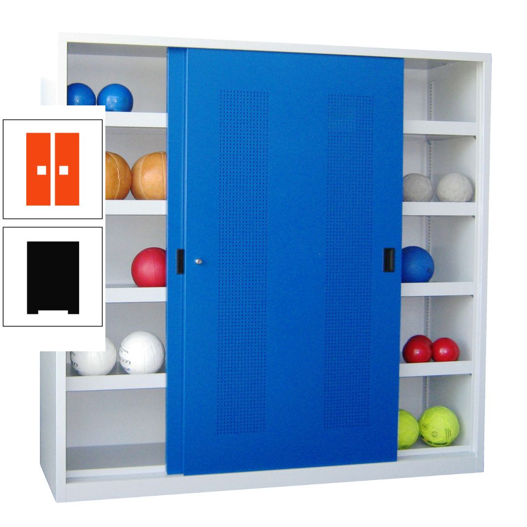 Ballschrank - Schiebetüren mit Lochfeld - Trennwand - 8 Böden - 1.950x2.000x600 mm (HxBxT) - anthrazitgrau
