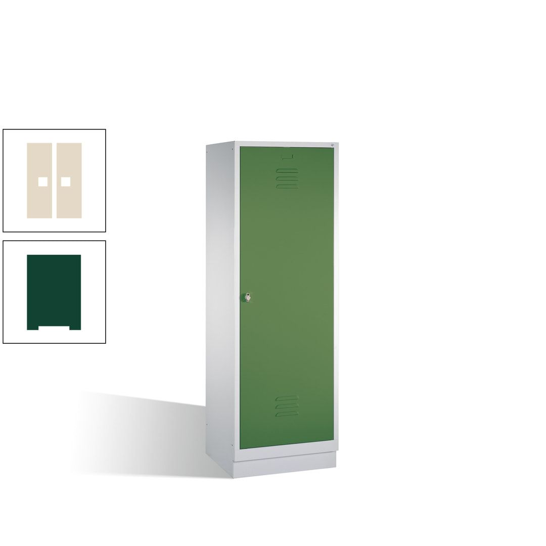 Doppel-Spind mit Großtür, Garderobenschrank mit Sockel, 2 Abteile a 300 mm, Korpus anthrazitgrau, Tür anthrazitgrau, 1.800 x 610 x 500 mm (HxBxT)