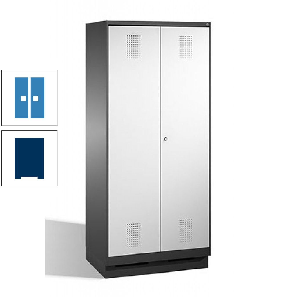 Doppel-Spind, Doppeltüren, Garderobenschrank mit Sockel, 2 Abteile a 400 mm, Korpus anthrazitgrau, Tür anthrazitgrau, 1.800 x 800 x 500 mm (HxBxT)