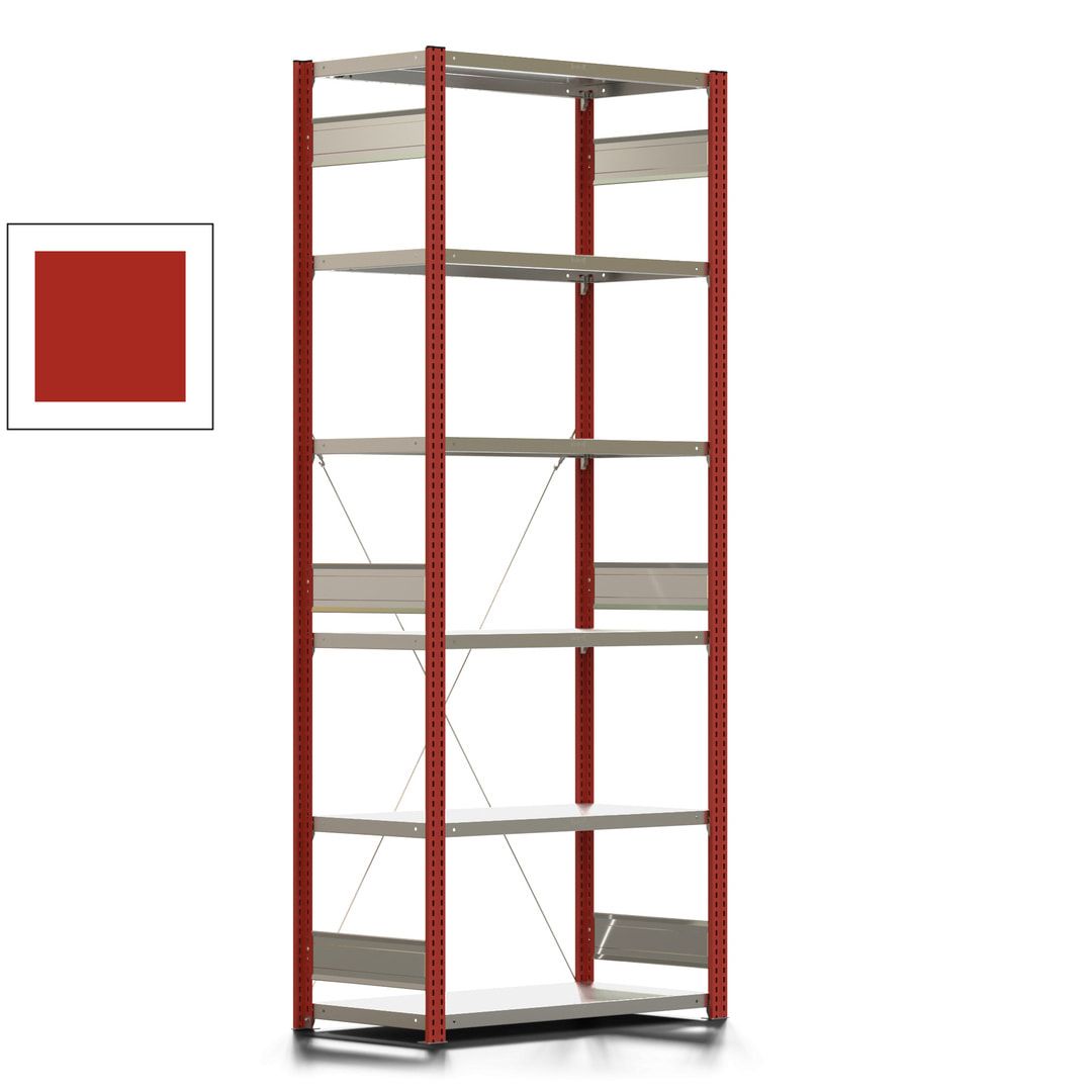 Fachbodenregal mit Tiefenriegel - 350 kg - 2.500 x 1.005 x 526 mm (HxBxT) - Anbauregal - 6 Böden - enzianblau - Lagerregal - Steckregal BERT