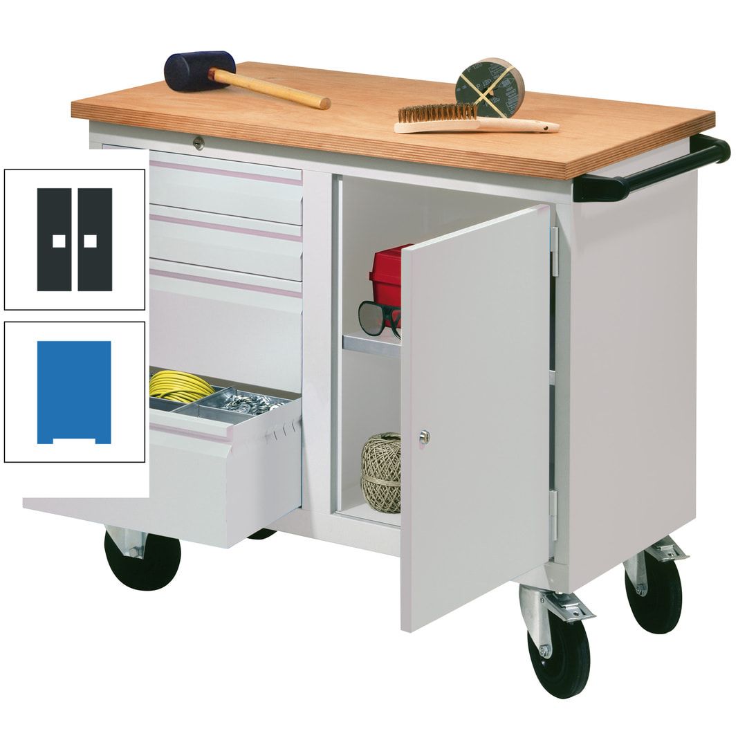Mobile Werkbank - Werkstattwagen - 915 x 1.090 x 600 mm - 4 Schubladen und Schrankfach - anthrazitgrau