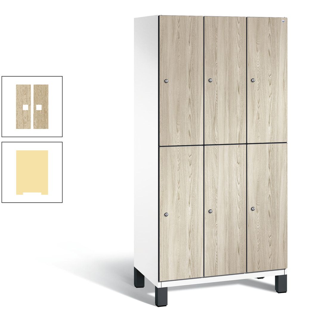 Fächerschrank, Garderobenschrank, mit Füßen, 3 Abteile, 1.980 x 900 x 525 mm (HxBxT), Korpus anthrazitgrau, Tür Donau-Ahorn