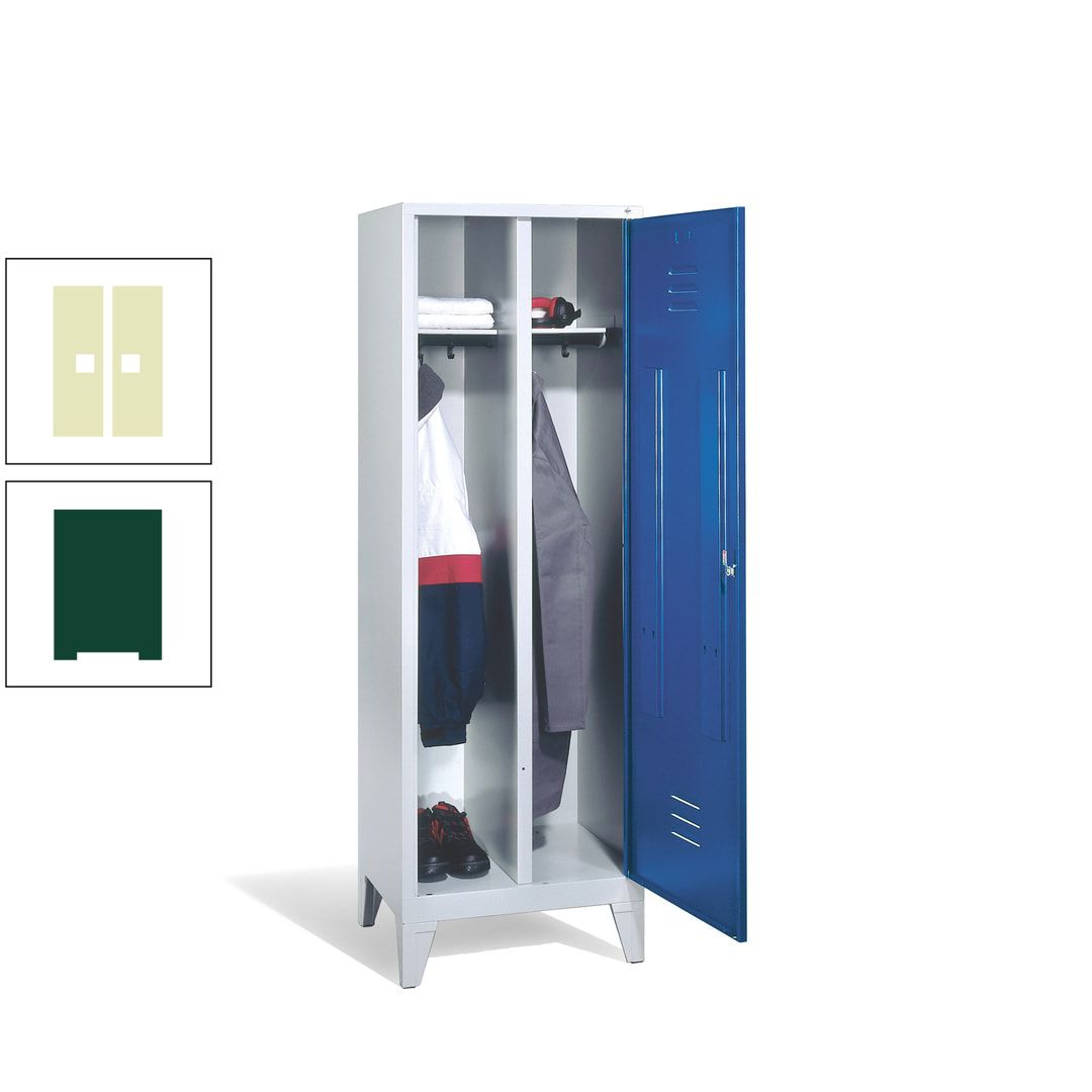 Doppel-Spind mit Großtür, Garderobenschrank mit Füßen, 2 Abteile a 300 mm, Korpus anthrazitgrau, Tür anthrazitgrau, 1.850 x 610 x 500 mm (HxBxT)