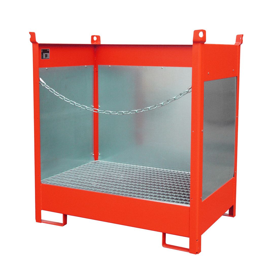 Fass-Stapelpalette - für 2 x 200-l-Fässer - Volumen 210 l - 1.495 x 1.410 x 920 mm (HxBxT) - Spritzschutzwände - feuerrot