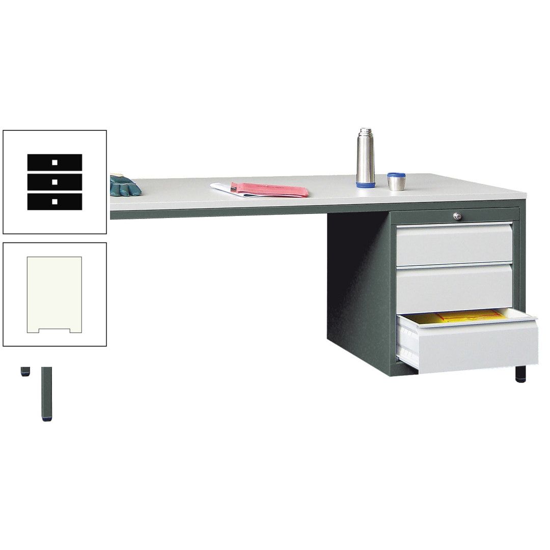 Meisterschreibtisch - 3 Schubladen 150 / 175 mm - 720 x 1.700 x 800 mm (HxBxT) - anthrazitgrau