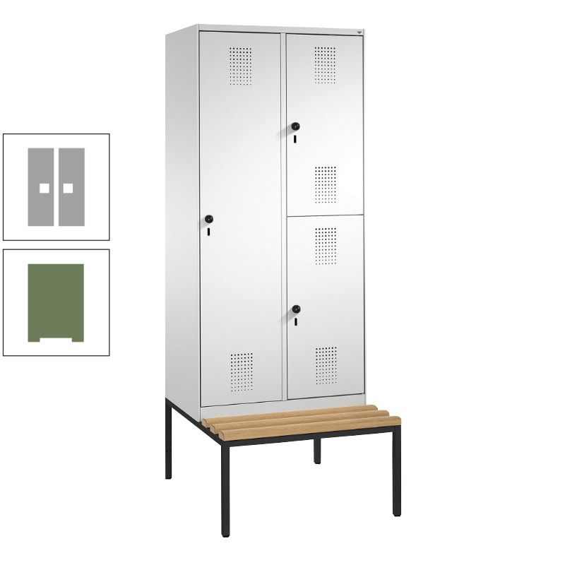 Garderobenschrank, Spind ein- und doppelstöckig Sitzbank, 2 Abteile, 3 Fächer, 2.090 x 800 x 500 mm (HxBxT), Front anthrazitgrau, Korpus anthrazitgrau