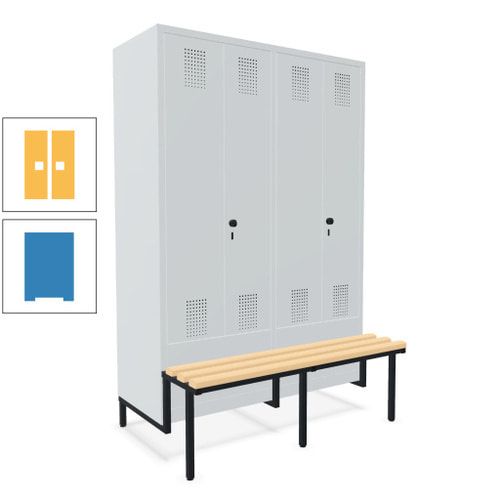 Doppel-Spind, Garderobenschrank, Buche Sitzbank integriert, 4 Abteile 300 mm, Korpus anthrazitgrau, Tür anthrazitgrau, 1.850 x 1.200 x 815 mm (HxBxT)