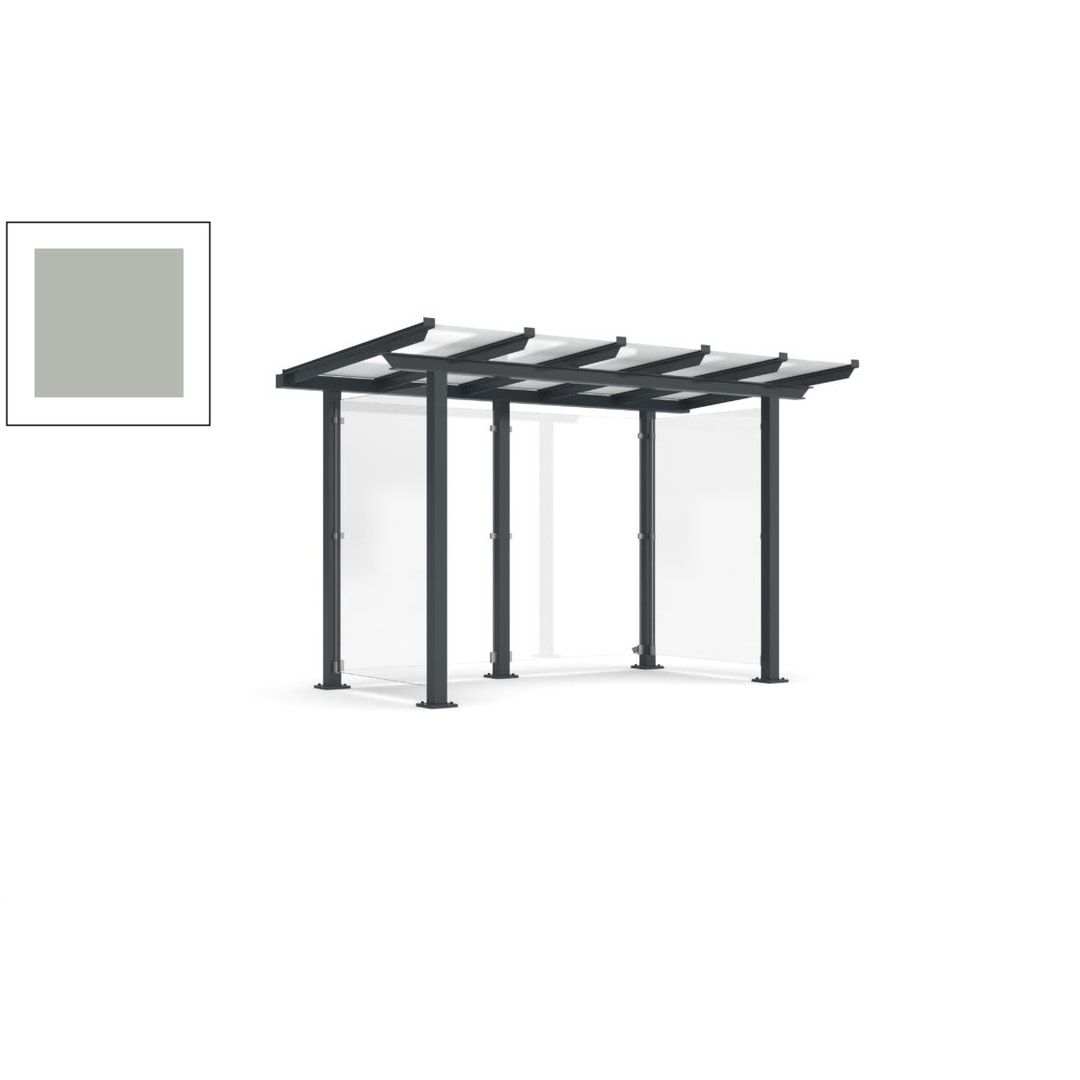 Unterstand mit Pultdach und Sicherheitsglas - feuerverzinkt und farbbeschichtet - 2.435 x 3.850 x 2.090 (HxBxT) - Farbe Achatgrau
