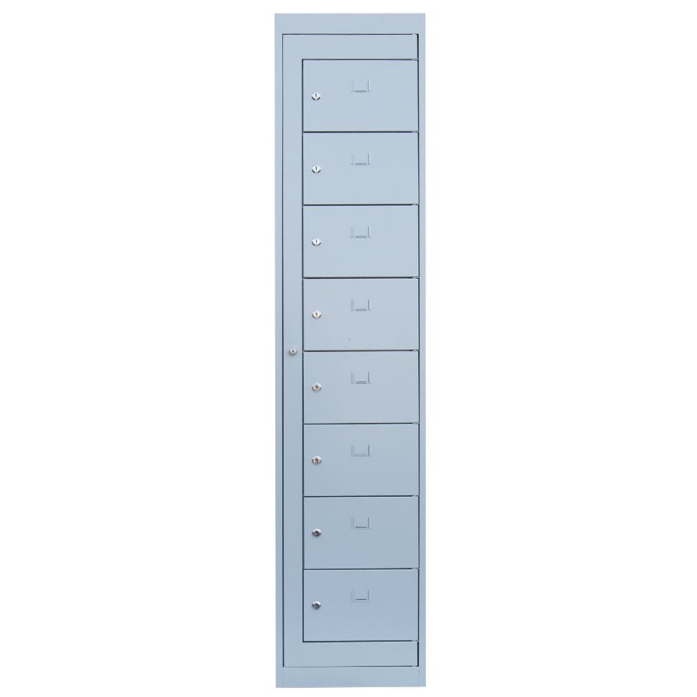 Verteilerschrank, Ausgabeschrank, Fächerschrank, Zentraltür, 1 Abteil, 8 Fächer, 1.800 x 400 x 500 mm (HxBxT), Korpus lichtgrau, Front enzianblau