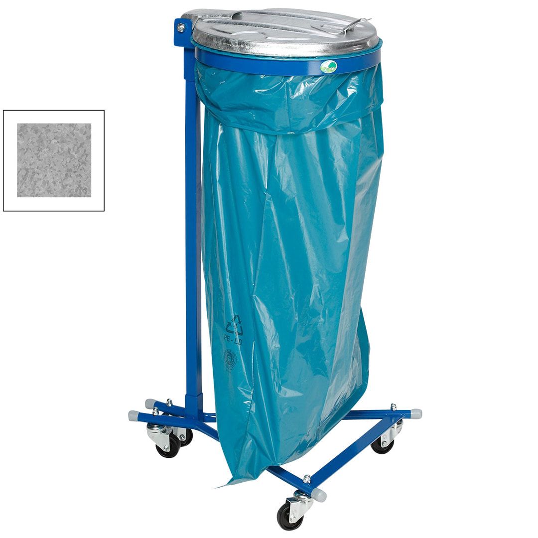Müllsackhalter zur Wandmontage - für einen 120 l Sack - 400 x 510 mm (BxT) - enzianblau - Deckel Feuerverzinkt