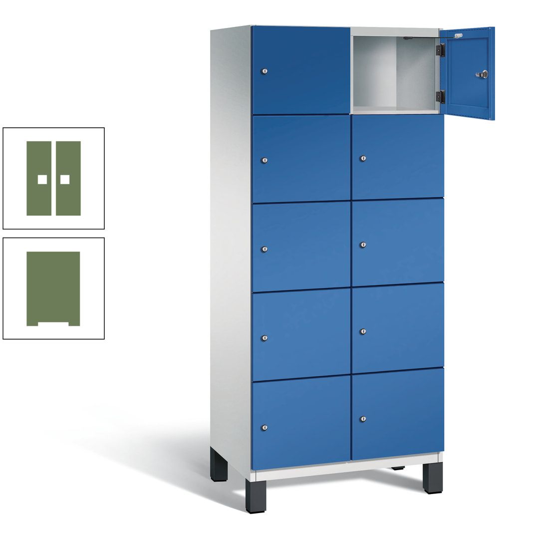 Fächerschrank, Stahlschrank, 10 Fächer, Türöffnungsbegrenzer, Füße, 1.980 x 800 x 525 mm (HxBxT), Korpus anthrazitgrau, Front anthrazitgrau