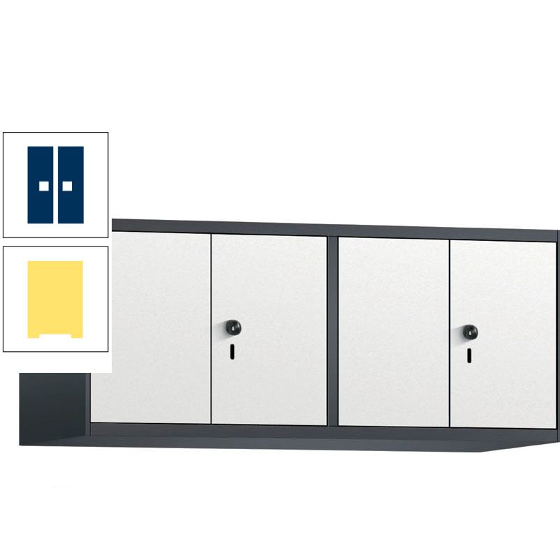 Aufsatzschrank, Schrankaufsatz, Türen paarweise, 4 Fächer a 300 mm, Farbe Pastellgelb, Tür anthrazitgrau, 500 x 1.200 x 500 mm (HxBxT)