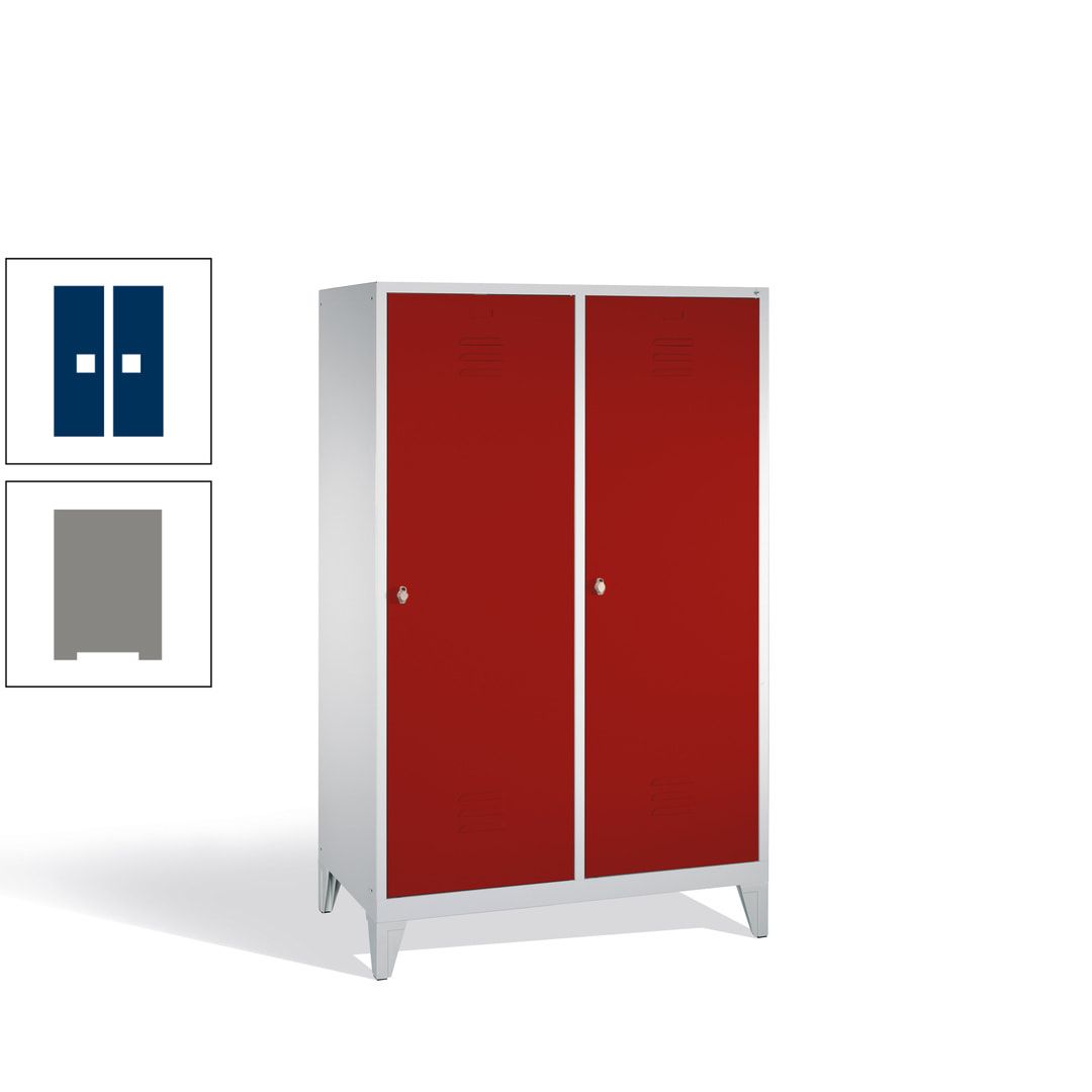 Doppel-Spind mit 2 Großtüren, Garderobenschrank mit Füßen, 4 Abteile a 300 mm, Korpus anthrazitgrau, Tür anthrazitgrau, 1.850 x 1.190 x 500 mm (HxBxT)