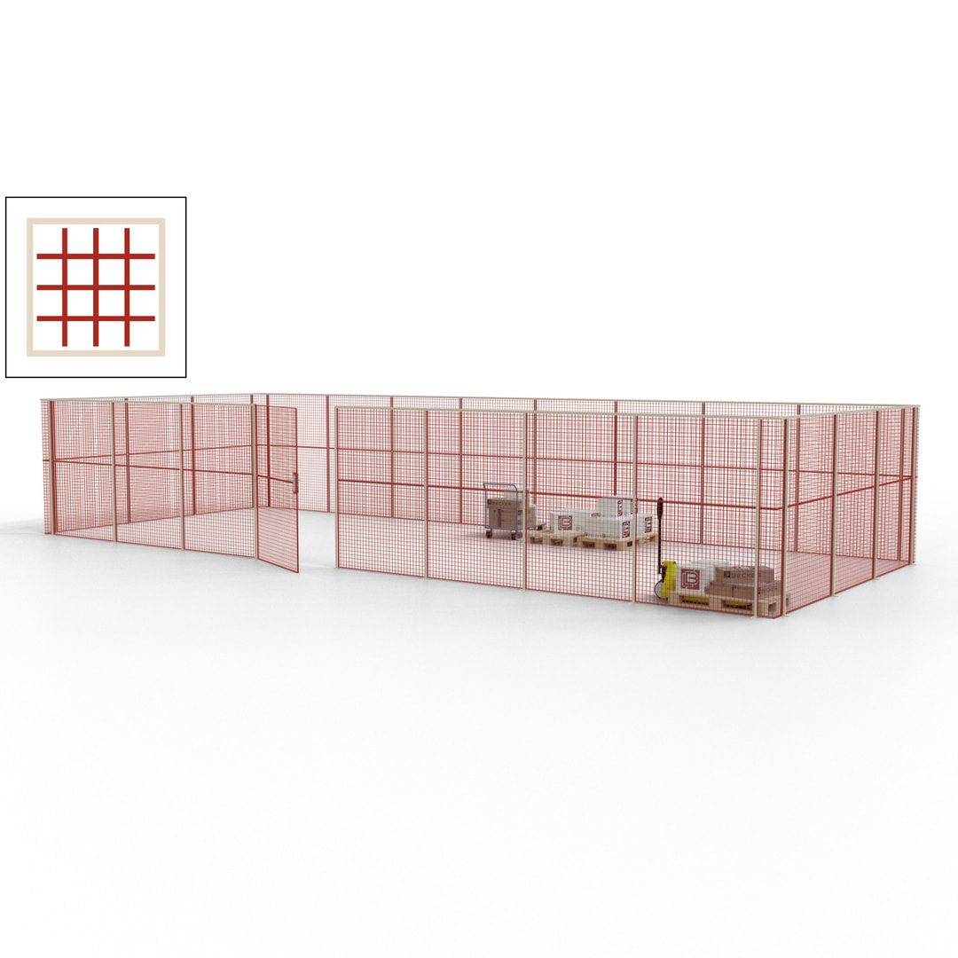 Maschinen Schutzgitter - Hallentrennwand - Sicherheitszaun - Tür - 33 m - 2.200 x 12.400 x 4.900 mm (HxBxT) - enzianblau