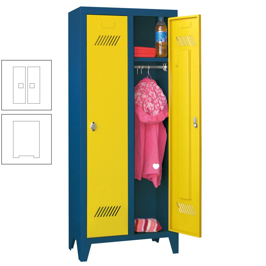 Spindschrank f. Kindergärten - mit Füßen - Höhe 1.300 mm - 2 Abteile a 250 mm - Zylinderschloss - anthrazitgrau