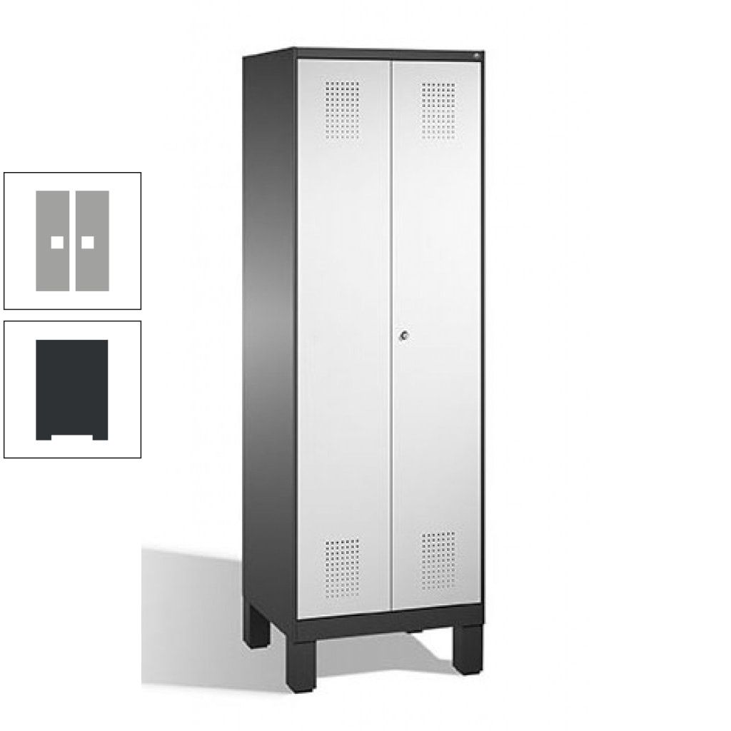 Doppel-Spind, Doppeltüren, Garderobenschrank mit Füßen, 2 Abteile a 300 mm, Korpus anthrazitgrau, Tür anthrazitgrau, 1.850 x 600 x 500 mm (HxBxT)