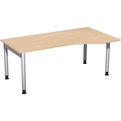 Eckschreibtisch, Ecke rechts, Füße einseitig verkürzt, 4-Fuß Pro, höhenverstellbar, 680-800 x 1.600 x 1.000 mm (HxBxT), Dekor Ahorn