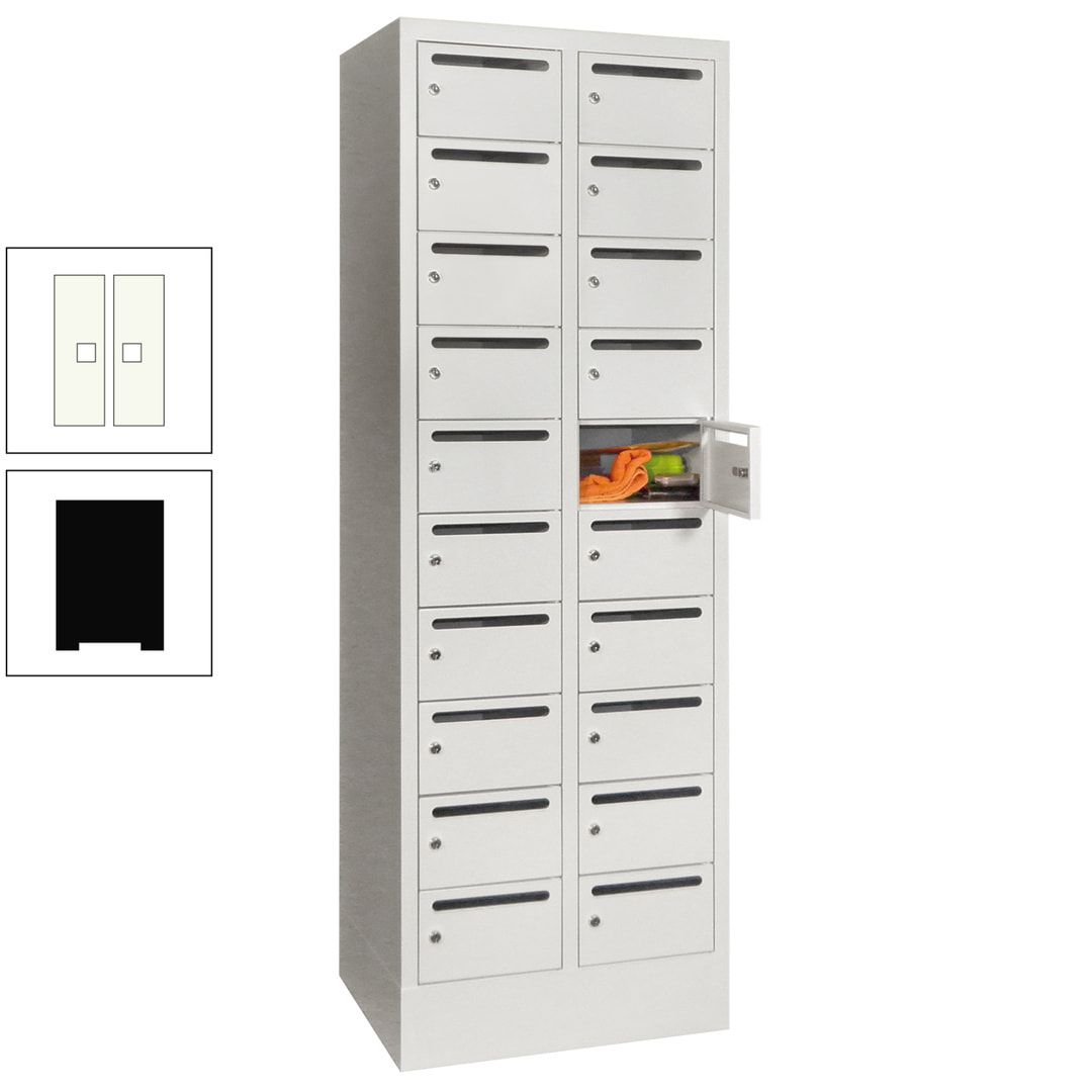 Postverteilerschrank, Schließfachschrank, 2 Abteile a 300 mm, 20 Fächer, 1.850 x 600 x 500 mm (HxBxT), Korpus anthrazitgrau, Front anthrazitgrau