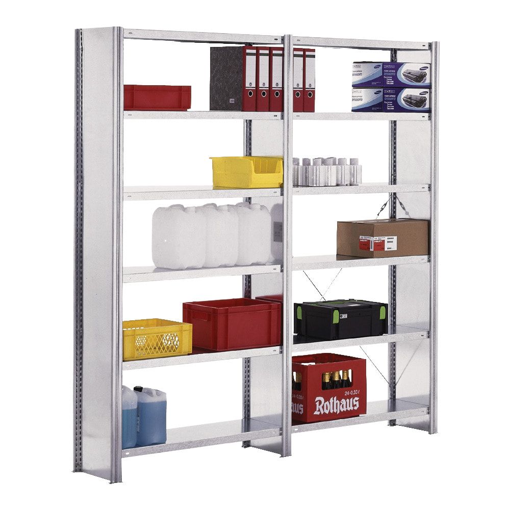 Fachbodenregal mit Seitenwand - 350 kg - 2.000 x 1.005 x 600 mm (HxBxT) - Anbauregal - 5 Böden - verzinkt - Lagerregal - Steckregal - BERT