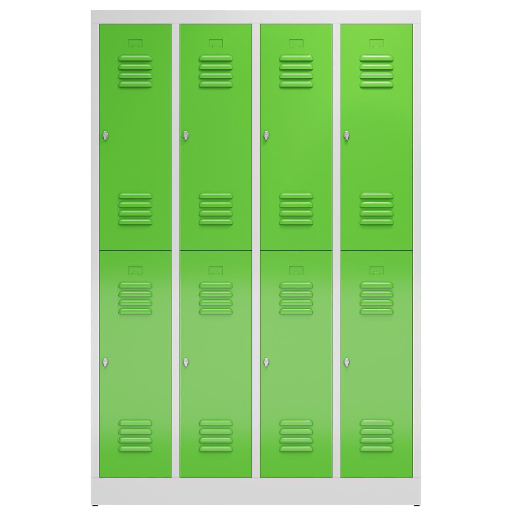 Garderobenschrank, Doppelstockspind, 4 Abteil, 8 Fächer, 1.800 x 1.185 x 500 mm (HxBxT), Stahl, Drehriegel, Korpus: lichtgrau, Front: anthrazitgrau