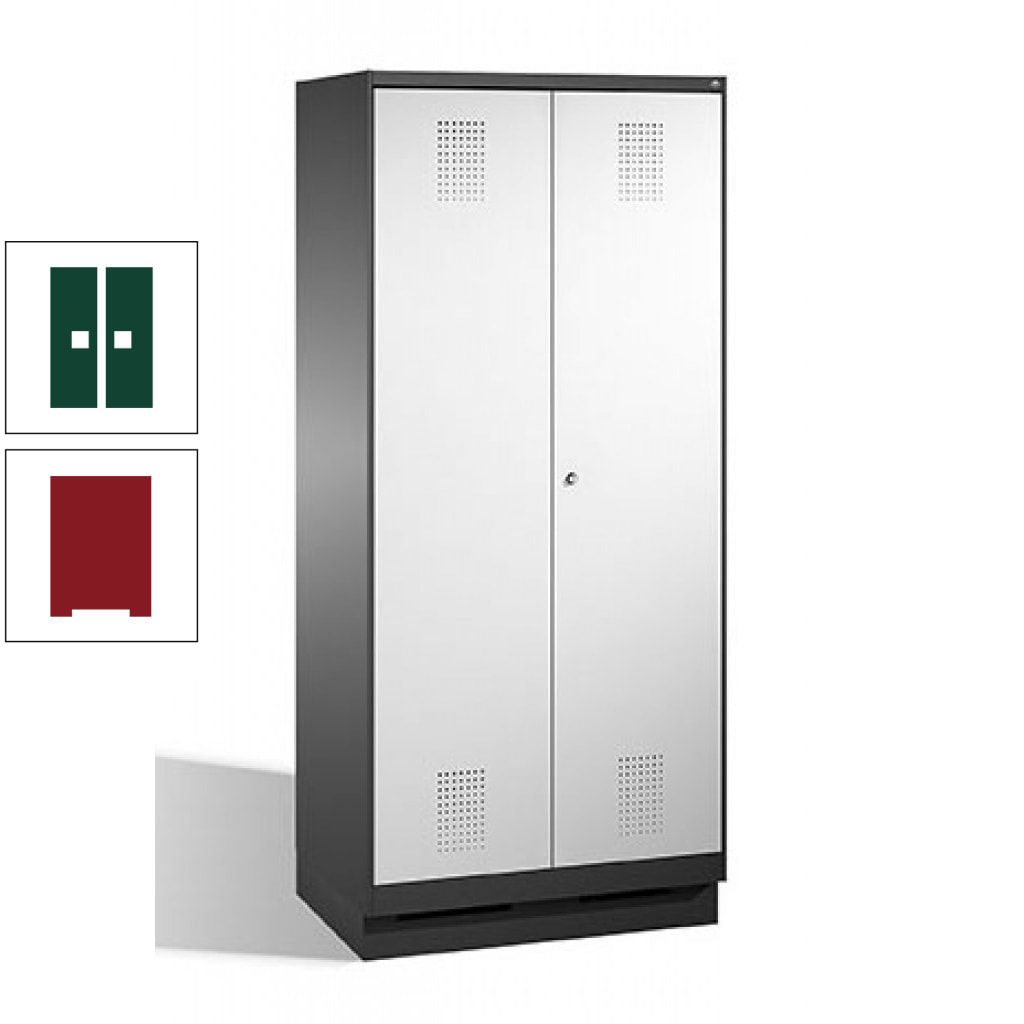 Doppel-Spind, Doppeltüren, Garderobenschrank mit Sockel, 2 Abteile a 400 mm, Korpus anthrazitgrau, Tür anthrazitgrau, 1.800 x 800 x 500 mm (HxBxT)