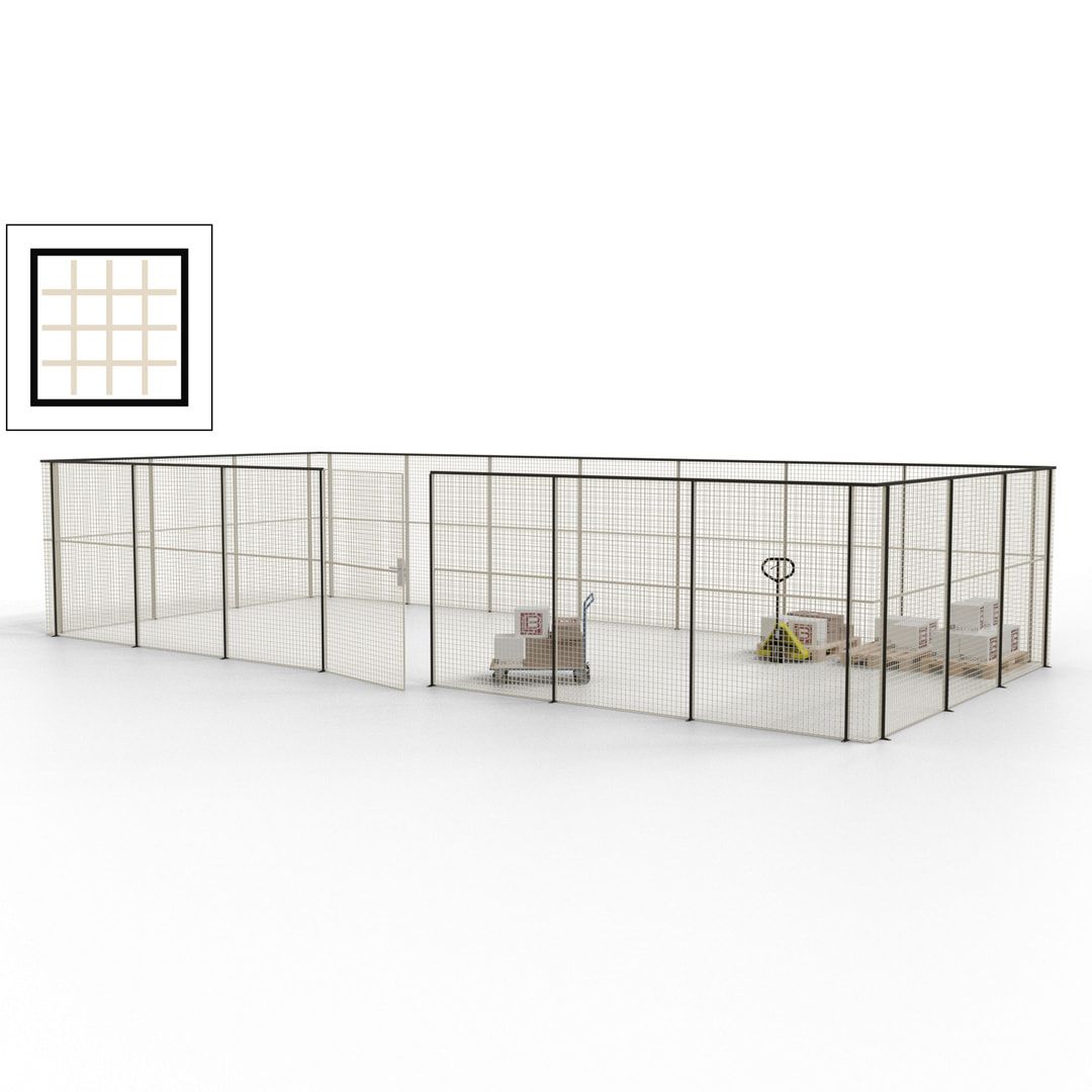Hallentrennwand - Flügeltür, Gitter - 19 Gitterwände - 2.200 x 10.900 x 4.900 mm (HxBxT) - Perlweiß/reinorange