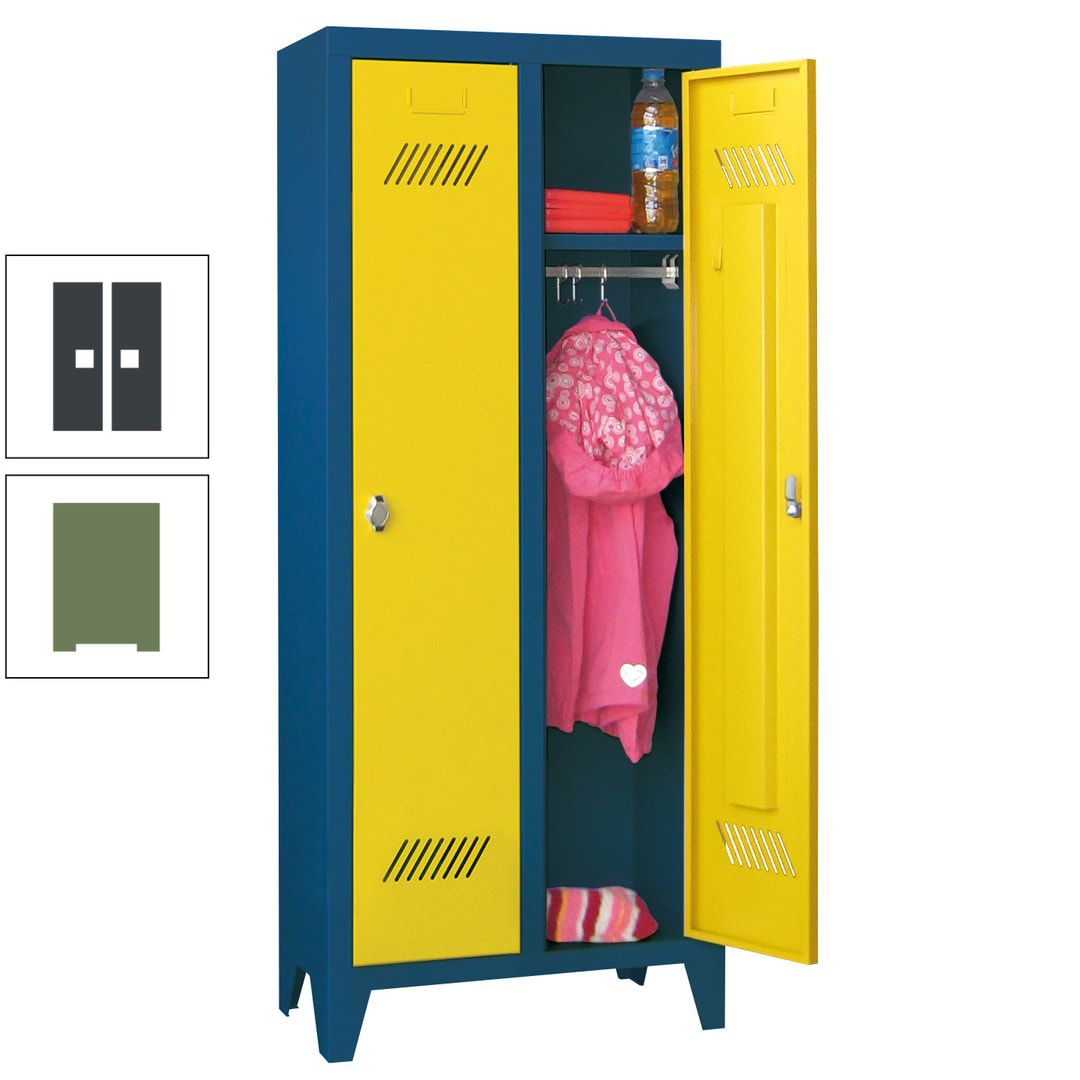 Spindschrank f. Kindergärten - mit Füßen - Höhe 1.300 mm - 2 Abteile a 250 mm - Zylinderschloss - anthrazitgrau