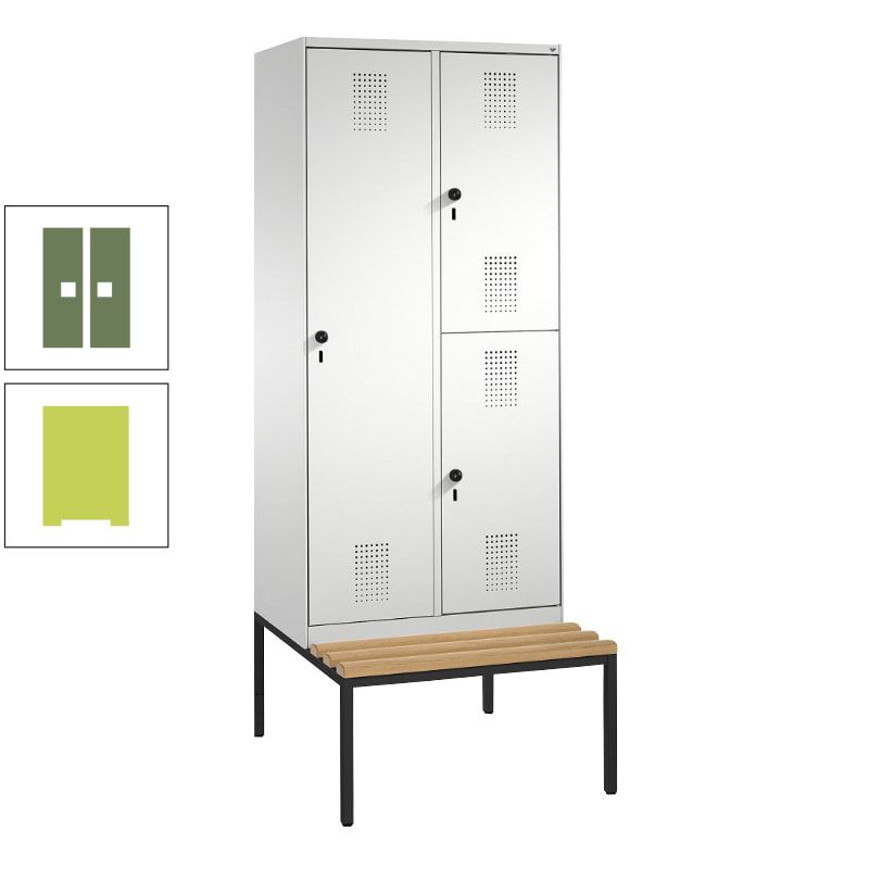 Garderobenschrank, Spind ein- und doppelstöckig Sitzbank, 2 Abteile, 3 Fächer, 2.090 x 800 x 500 mm (HxBxT), Front anthrazitgrau, Korpus anthrazitgrau