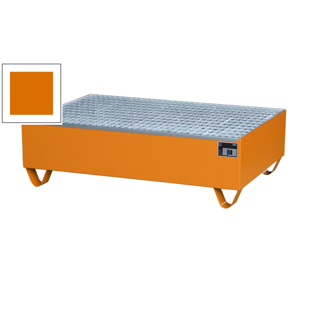 Auffangwanne - 1.200 x 800 mm (BxT) - 215 l - Füße - Gitterrost - feuerrot