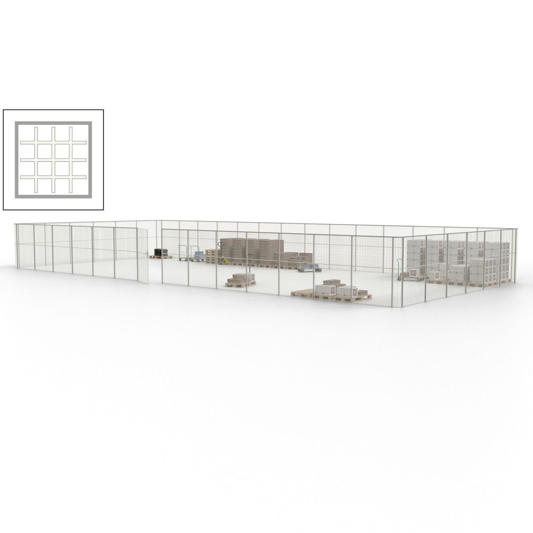 Maschinen Schutzgitter - Hallentrennwand - Sicherheitszaun - Tür - 60 m - 2.200 x 21.400 x 9.400 mm (HxBxT) - enzianblau