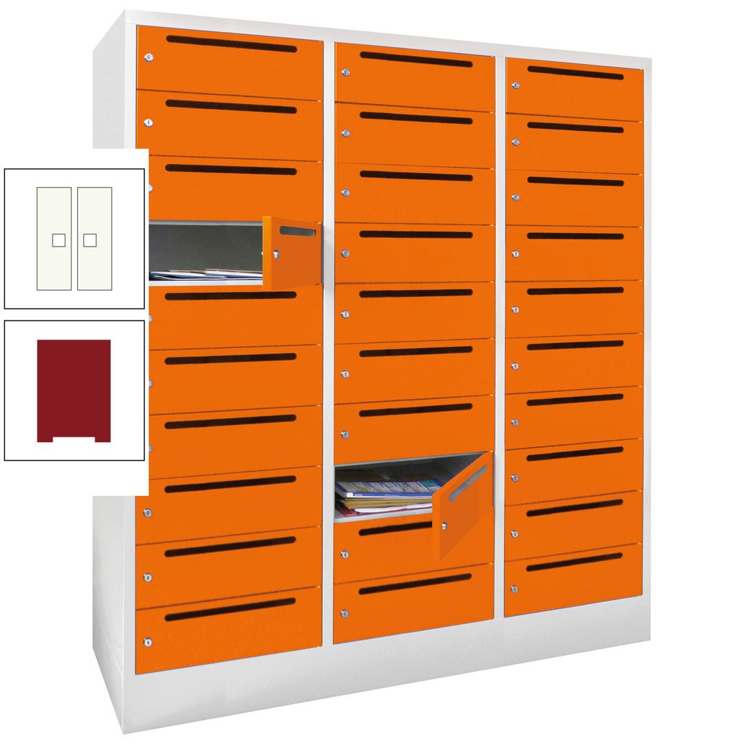 Postverteilerschrank, Schließfachschrank, 3 Abteile a 40 cm, 30 Fächer, 1.850 x 1.200 x 500 mm (HxBxT), Korpus anthrazitgrau, Front anthrazitgrau