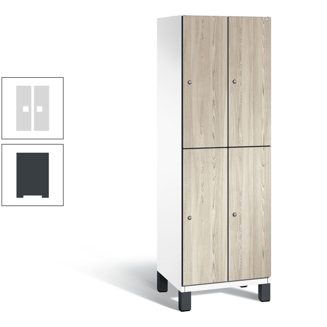 Fächerschrank, Garderobenschrank, mit Füßen, 2 Abteile, 1.980 x 600 x 525 mm (HxBxT), Korpus anthrazitgrau, Tür Donau-Ahorn
