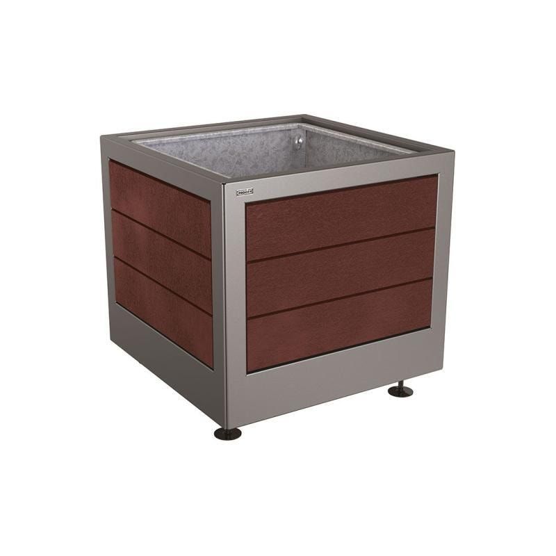 Pflanzbehälter, Stahl, recyclebarer Kunststoff, verstellbare Füße, Innen Blech fvz mit Verladungsgriffen, 700 x 800 x 800 mm (HxBxT), enzianblau