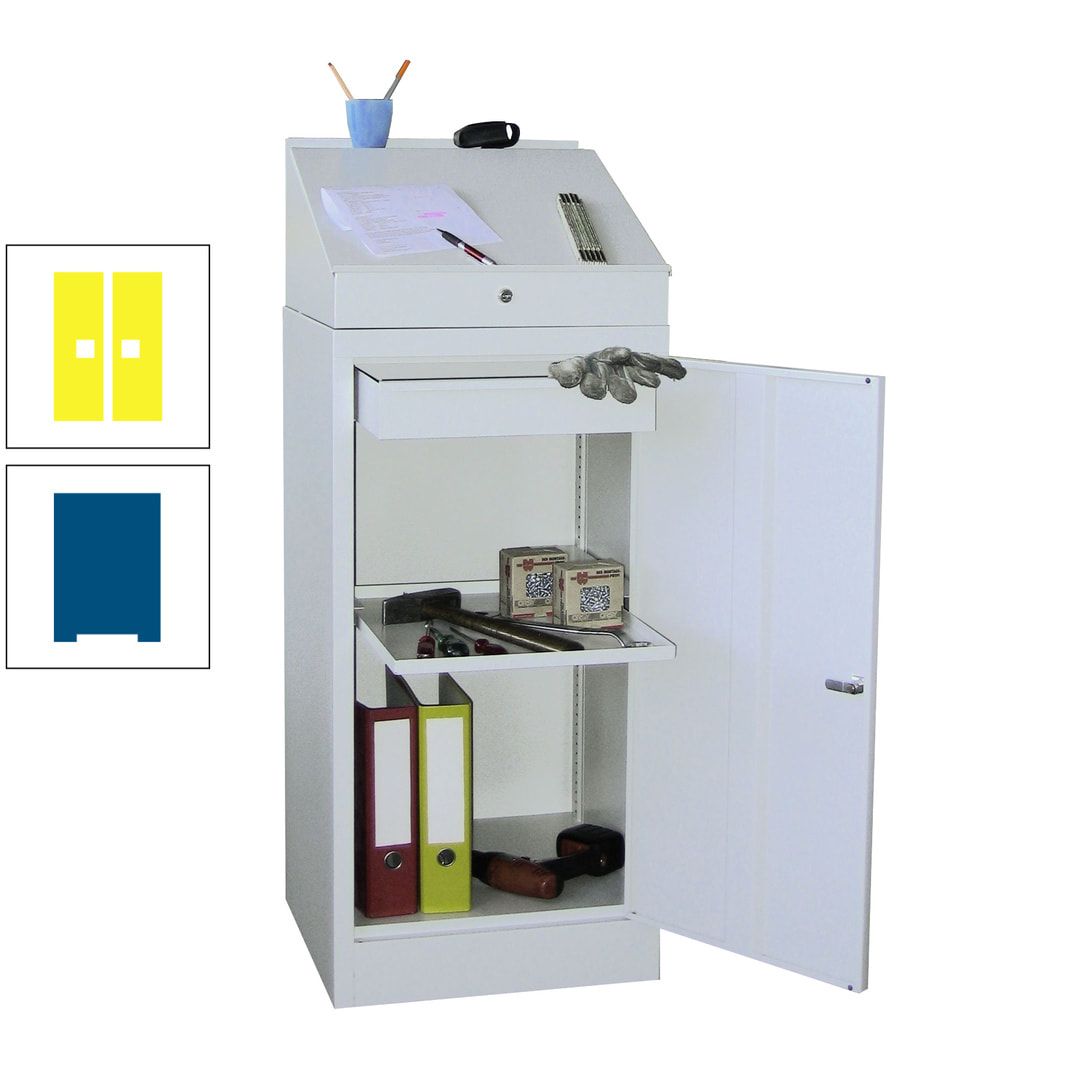 Stehpult mit Schrank - Vollblechtür - Zylinderschloss - 1 Einlegeboden, 1 Schublade - 1.270x500x500 mm (HxBxT) - anthrazitgrau