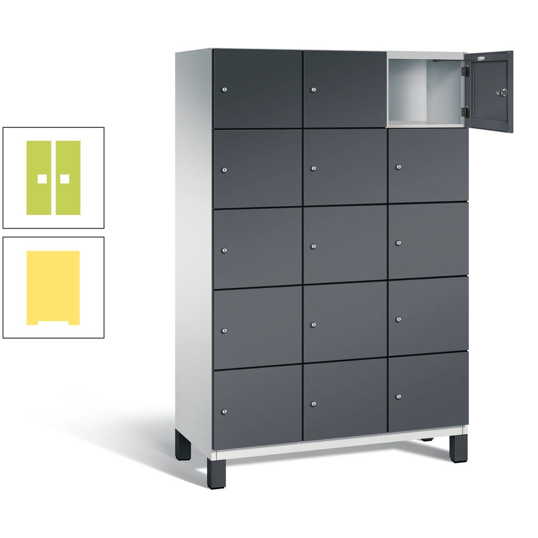 Fächerschrank, Stahlschrank, 15 Fächer, Türöffnungsbegrenzer, Füße, 1.980 x 1.200 x 525 mm (HxBxT), Korpus anthrazitgrau, Front anthrazitgrau