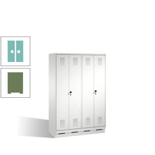Doppel-Spind, Doppeltüren, Garderobenschrank mit Sockel, 4 Abteile a 300 mm, Korpus anthrazitgrau, Tür anthrazitgrau, 1.800 x 1.200 x 500 mm (HxBxT)