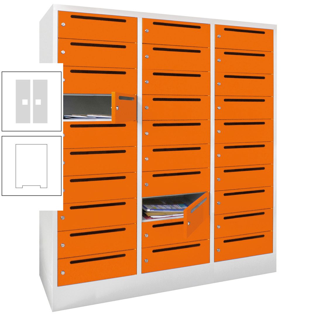Postverteilerschrank, Schließfachschrank, 3 Abteile a 40 cm, 30 Fächer, 1.850 x 1.200 x 500 mm (HxBxT), Korpus anthrazitgrau, Front anthrazitgrau