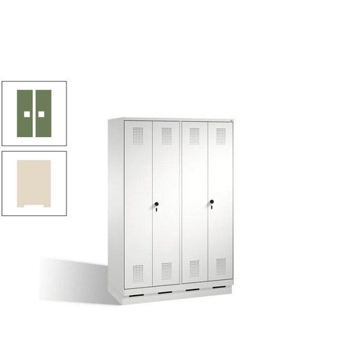 Doppel-Spind, Doppeltüren, Garderobenschrank mit Sockel, 4 Abteile a 300 mm, Korpus anthrazitgrau, Tür anthrazitgrau, 1.800 x 1.200 x 500 mm (HxBxT)