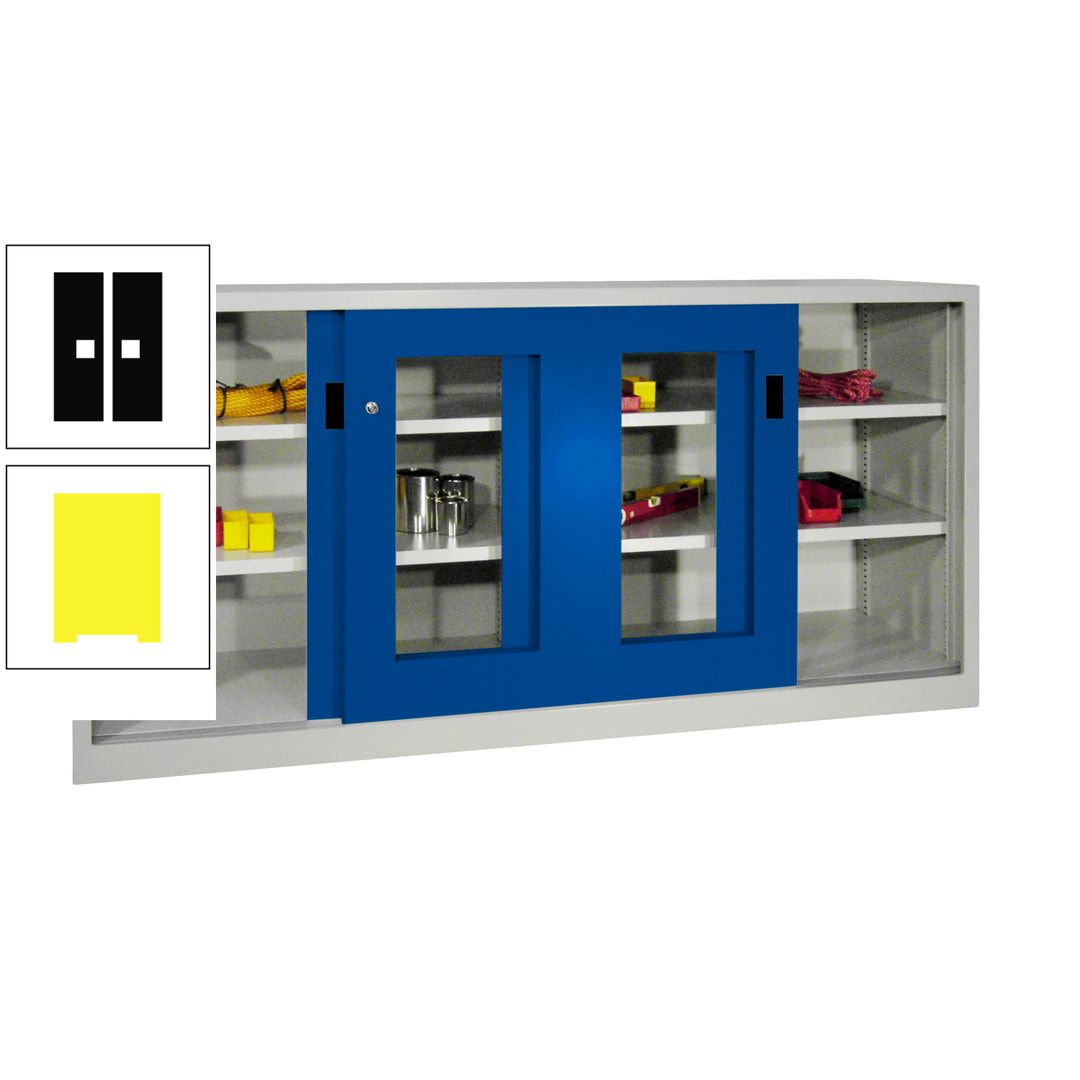 Schiebetürenschrank - Sichtfenstertüren - 1.000x2.000x400 mm (HxBxT) - 4 Böden, gepulvert - Zylinderschloss - anthrazitgrau