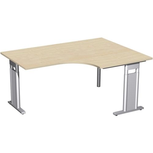 Eckschreibtisch, Eckteil 800 mm, rechts, Füße einseitig verkürzt, C-Fuß Pro, höhenverstellbar, 680-820 x 1.600 x 1.200 mm (HxBxT), Dekor Ahorn