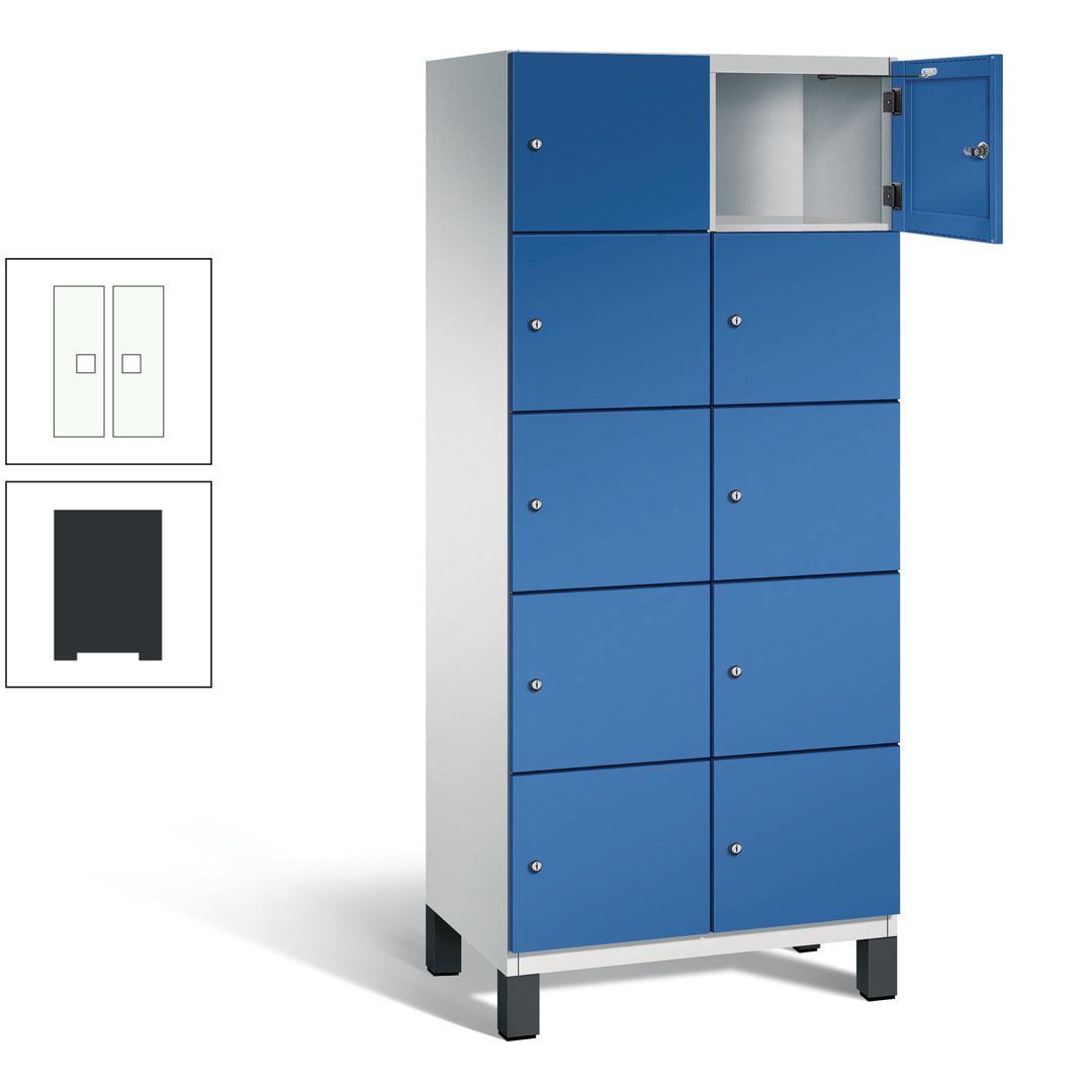Fächerschrank, Stahlschrank, 10 Fächer, Türöffnungsbegrenzer, Füße, 1.980 x 800 x 525 mm (HxBxT), Korpus anthrazitgrau, Front anthrazitgrau