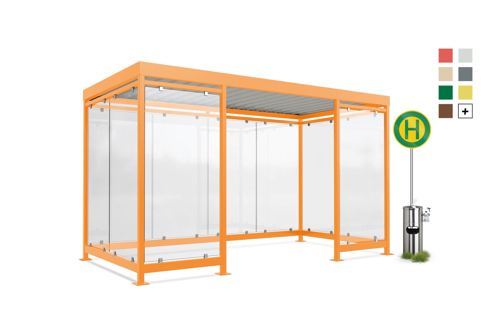 Raucherunterstand, Bausatz, Fahrgastunterstand, Bushaltestelle, 12-13 Personen, 2.510 x 4.195 x 2.165 mm (HxBxT), 10 Wände, Maigrün