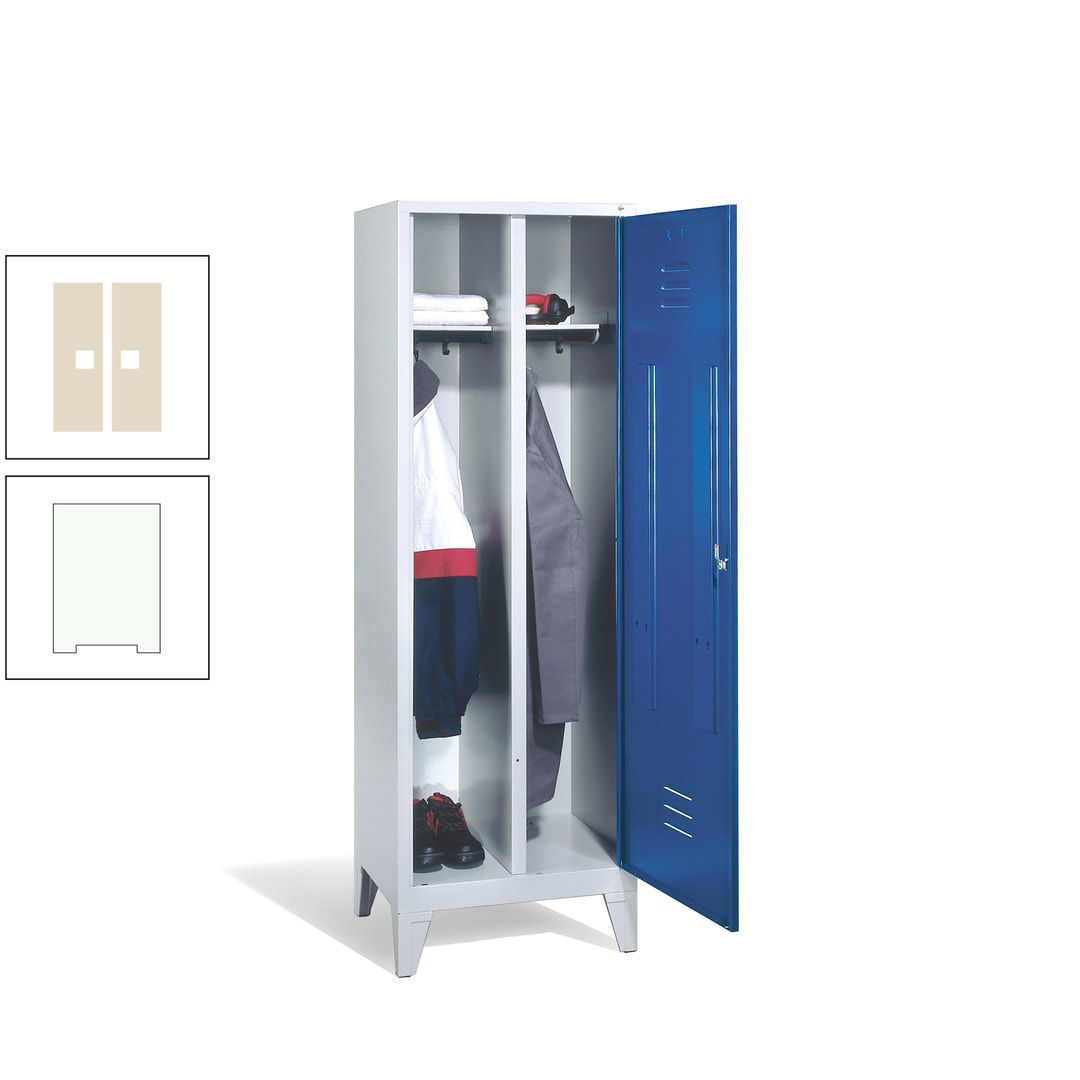 Doppel-Spind mit Großtür, Garderobenschrank mit Füßen, 2 Abteile a 300 mm, Korpus anthrazitgrau, Tür anthrazitgrau, 1.850 x 610 x 500 mm (HxBxT)