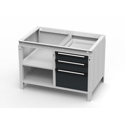 OTTOKIND Werkbank - bündige Arbeitsplatte - 850 x 1.150 x 750 mm (HxBxT) - 3 Schubladen - 2 Ablageböden - lichtgrau